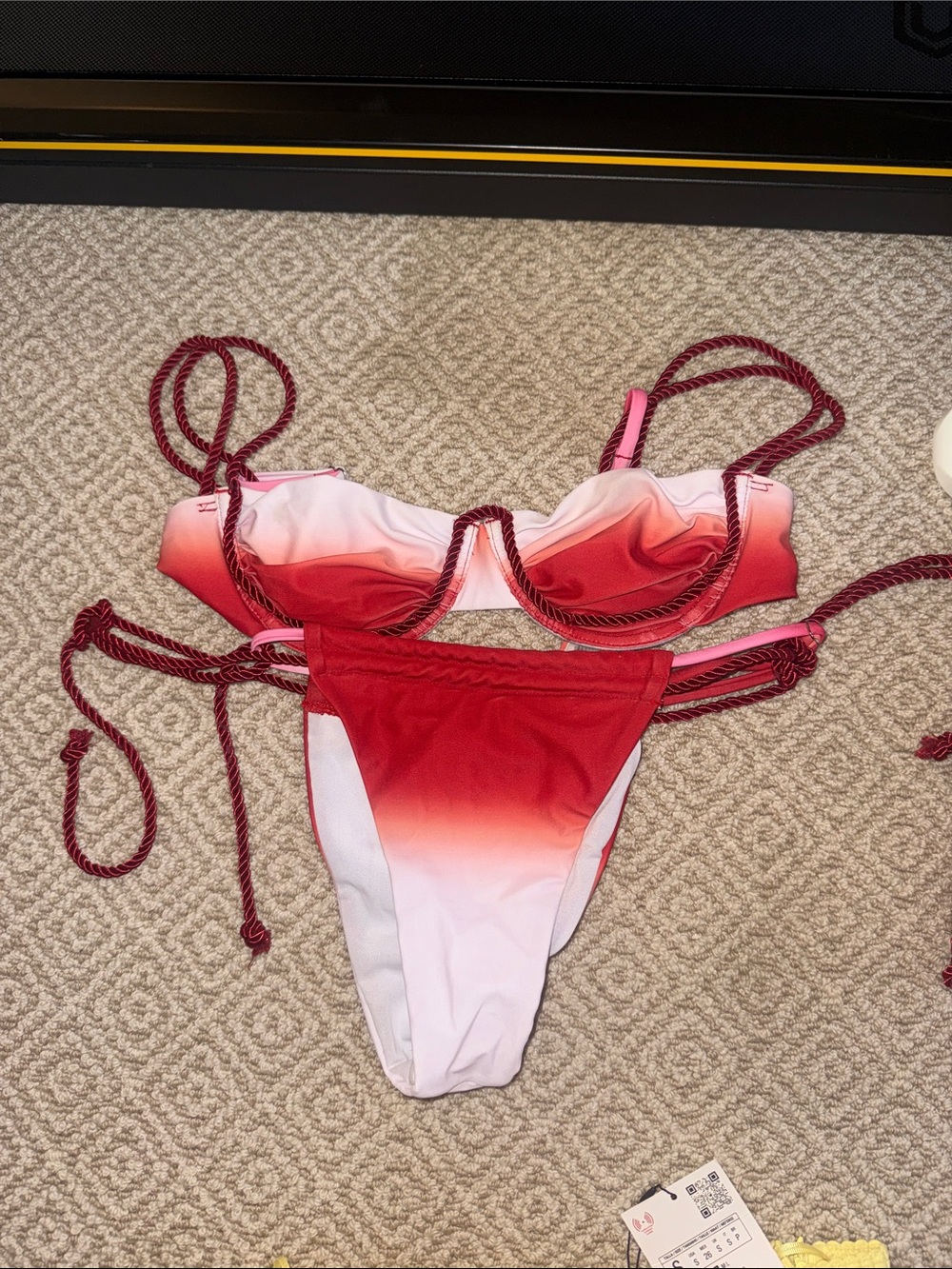 Red Ombre Rope-Trim Bikini Set
